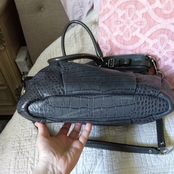 COACH Madison Lindsey Embossed Leather Crocodile Gray Bag Purse - Picture 5 of 12